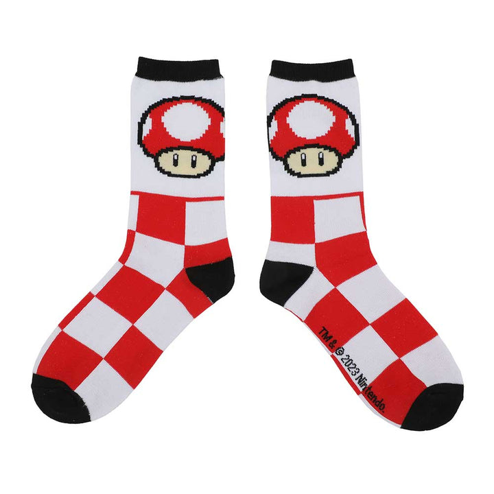 Super Mario Icons Women's 5 Pack Crew Socks Mushroom Red White Checkered Pattern