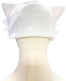 White hat with cat ears on a mannequin head against a white background