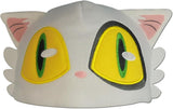 Cat-shaped Hat with large yellow eyes and pink ears on a white background