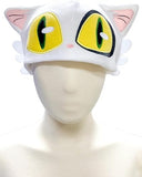 Cat-themed headband with large yellow eyes and white ears on a mannequin head.