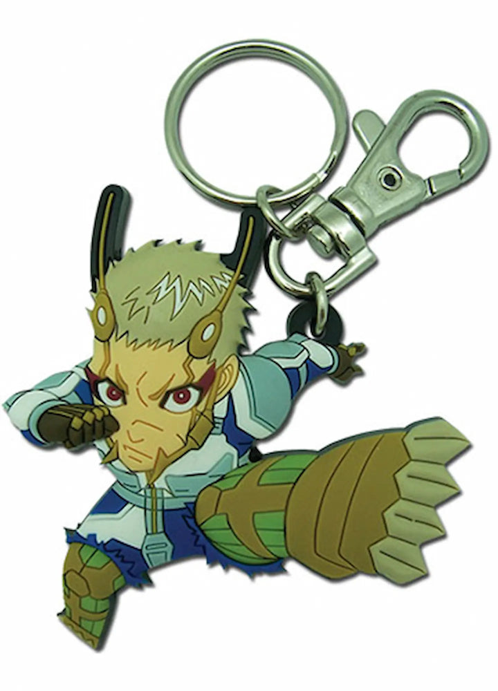 An anime keychain featuring the character Thien from Terra Formars, with a metallic silver split ring and clasp attached to a detailed character charm.