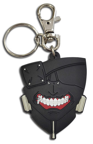 Keychain with a Keneki mask design on a white background