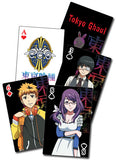 Playing cards featuring characters from 'Tokyo Ghoul' on a white background