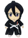A chibi anime plush toy of a character with black hair, purple eyes, and a black samurai-style outfit with a white belt, shown against a plain white background.