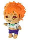 Cowboy Bebop Edward Wong 8 inch plush doll three quarter front angle showing wild orange hair embroidered yellow eyes wide grin teal green goggles white crop top and purple shorts by Great Eastern Entertainment