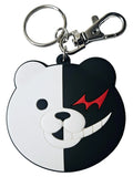 Front of the Danganronpa 3 keychain package with Monokuma face artwork, split ring, and swivel clasp.