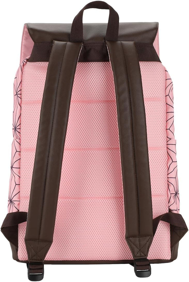 Pink backpack with black straps on a white background