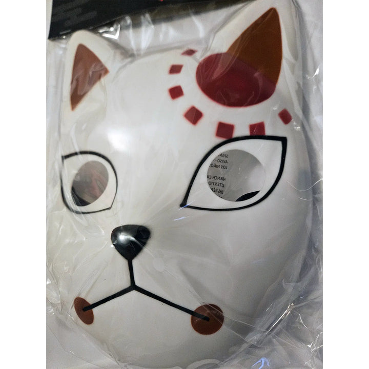Tanjiro Kamado white fox warding mask with red and black details in clear retail packaging with a Demon Slayer header card, front view, Great Eastern Entertainment.