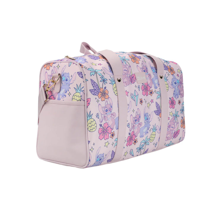 Official Lilo & Stitch tropical duffel bag side view showing spacious design and handles