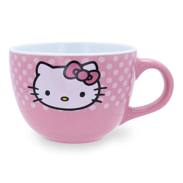 Tasse à soupe en céramique Hello Kitty visage et pois 24 oz