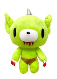 Green goblin gloomy bear plush toy with a horn on a white background