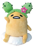 A yellow plush toy resembling an egg yolk with a cactus headband and a pink star accessory.