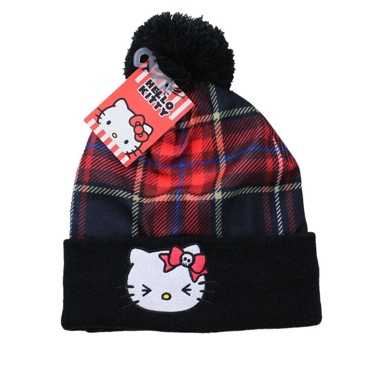 Hello Kitty Punk Plaid Pom Beanie Hat - Shadow Anime