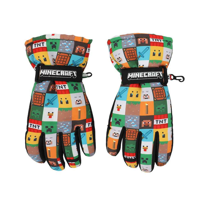 Minecraft Icons All-Over Print Youth Ski Gloves with Sure Grip Liners - Shadow Anime