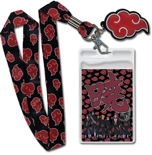 Official Naruto Akatsuki lanyard with red cloud symbol and PVC charm for holding IDs and keys