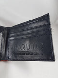 Close-up of Naruto Leaf Village bi-fold wallet interior right panel showing multiple black faux leather card slots and debossed Naruto Shippuden Collection branding by Bioworld