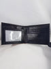 A black textured leather bi-fold wallet shown open, featuring an embossed 'NARUTO' logo on the right panel and a clear ID window on the left, photographed against a plain light background.