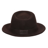 Freddy Krueger dark brown cosplay fedora showing the tonal A Nightmare on Elm Street patch, border stitching, and crown seam, Bioworld.