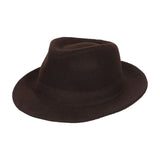 Freddy Krueger cosplay fedora with a dark brown crown, shaped brim, and tonal hatband, three-quarter view, A Nightmare on Elm Street by Bioworld.