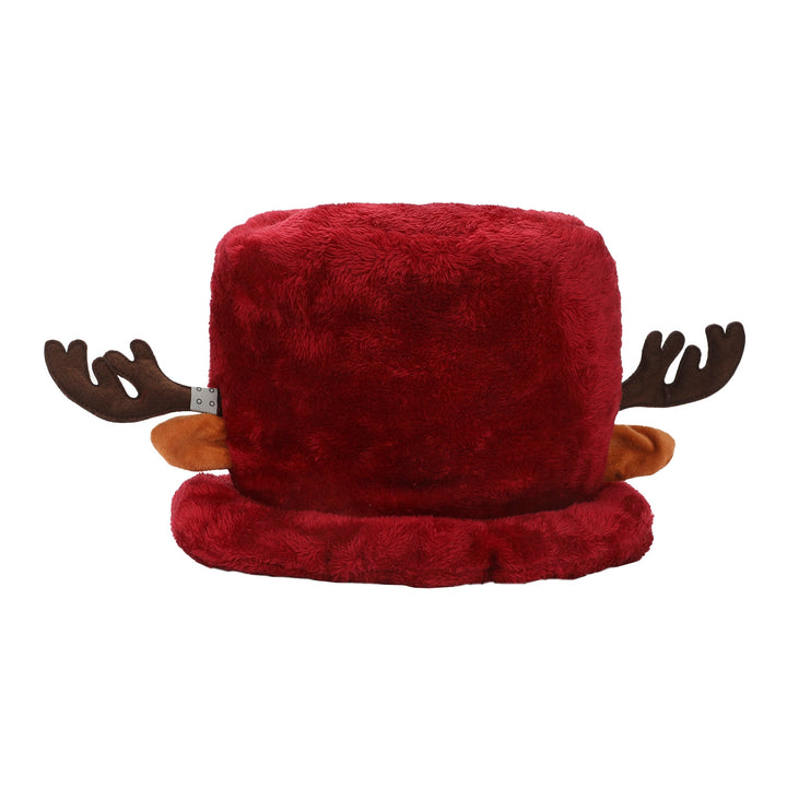 Red plush Chopper hat with antlers on a white background