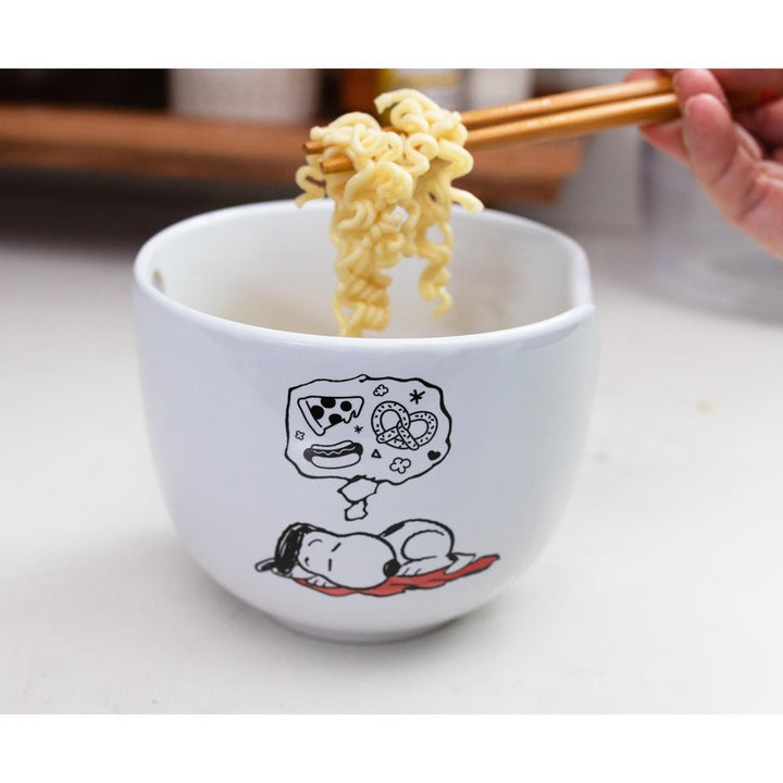 Peanuts Munch Time Ceramic Ramen Bowl With Wooden Chopsticks - Shadow Anime