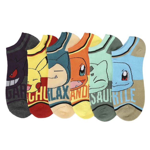 Pokemon Character Names Ankle Socks 6 Pair Set - Shadow Anime