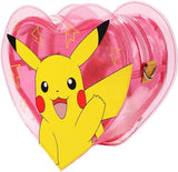 Heart-shaped pink backpack with Pikachu design on a white background