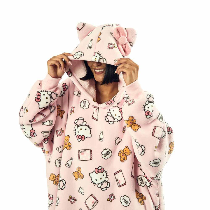 Sanrio Hello Kitty All Over Pink Oversized Hoodie Blanket - Shadow Anime