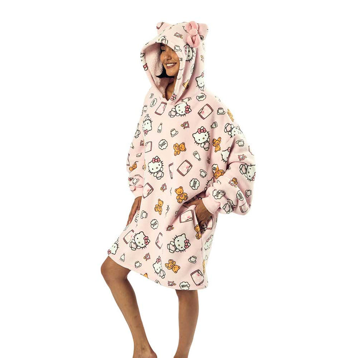 Sanrio Hello Kitty All Over Pink Oversized Hoodie Blanket - Shadow Anime