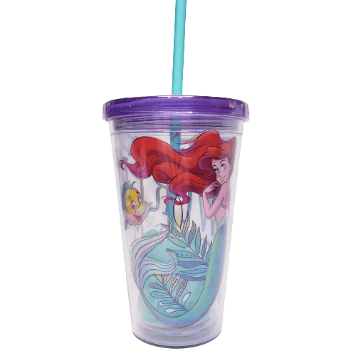 Silver Buffalo Disney The Little Mermaid Tumbler with Reusable Ice Cubes 16oz Ariel & Flounder