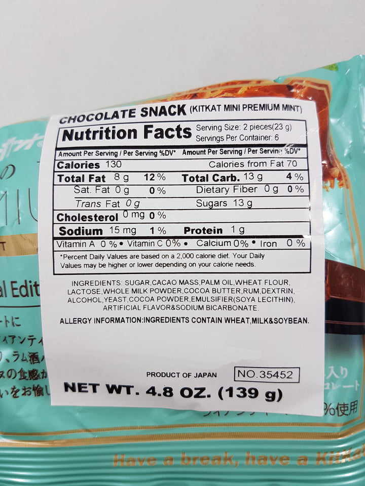 Nestle Japanese Kit Kat Premium Mint Flavor Limited Edition Nutrition Facts