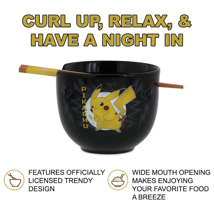 Pokemon Pikachu Ceramic Ramen Bowl Set With Wooden Chopsticks
