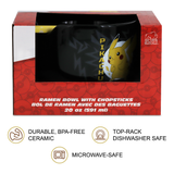 Pokemon Pikachu Ceramic Ramen Bowl Set With Wooden Chopsticks
