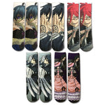 5 pairs of Black Butler character styled themed socks.