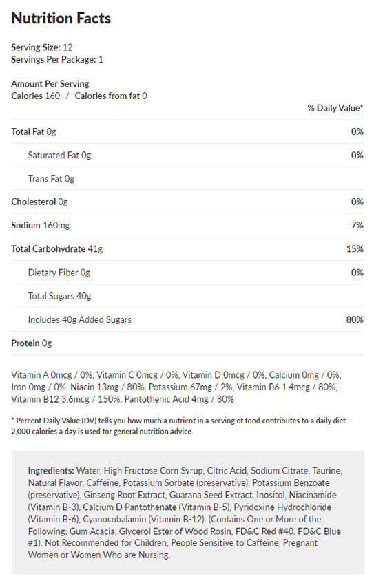 Bleach Soul Reaper Energy Drink Nutrition Facts