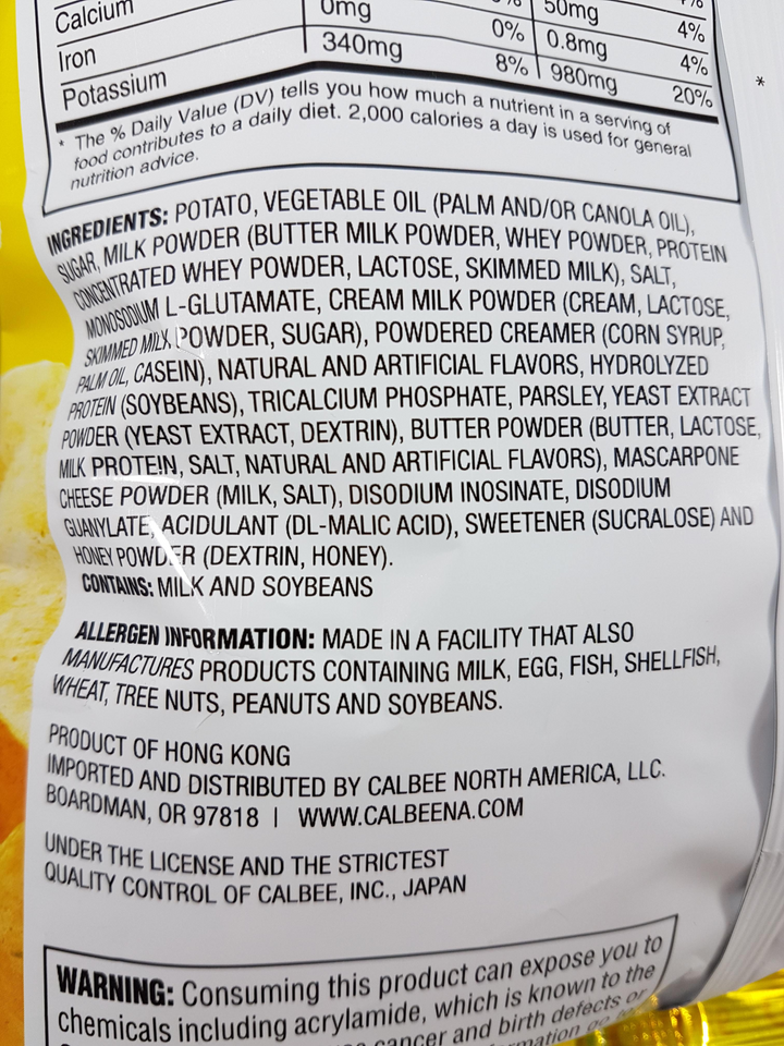 Calbee Honey Butter Potato Chips 2.8 oz Ingredients