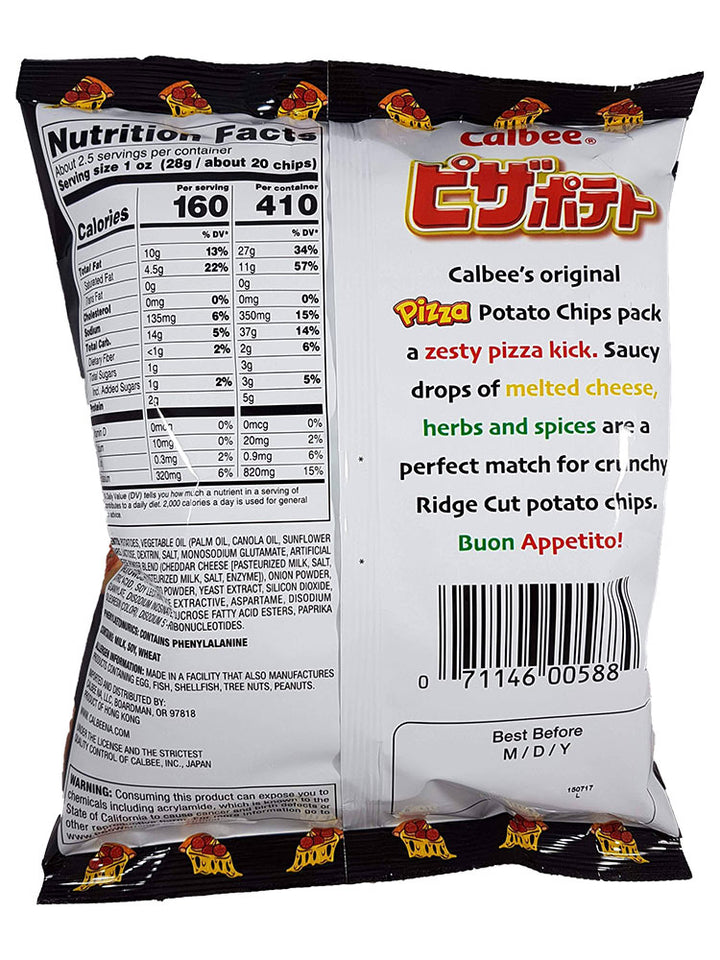 Calbee Pizza Potato Chips 2.54 oz Back