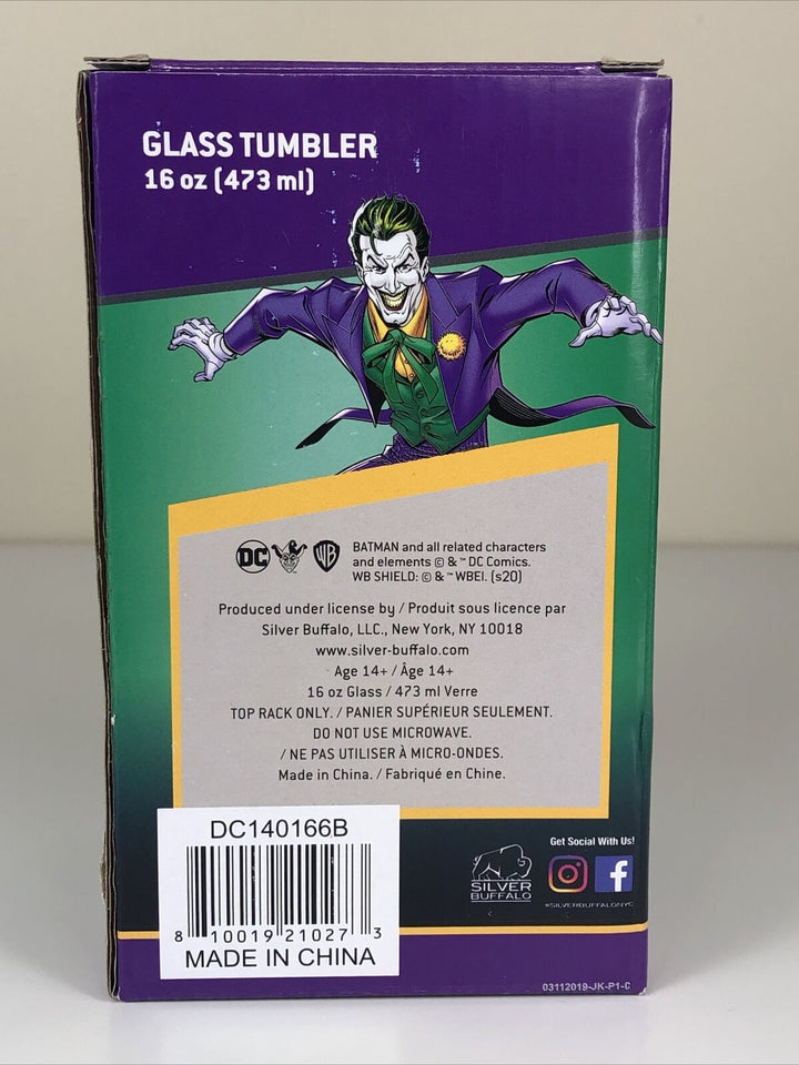 DC Comic Batman The Joker Pint Glass 16 oz Back