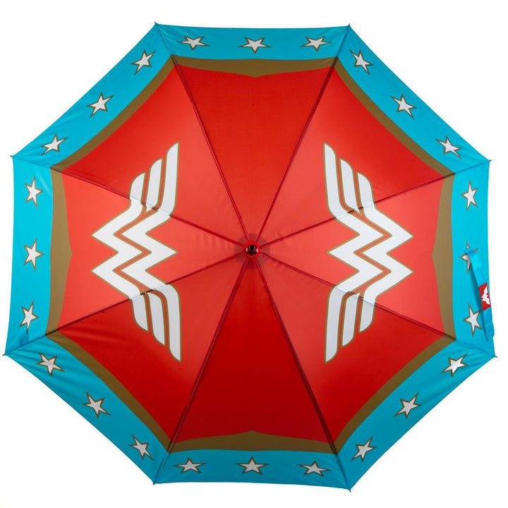 DC Comics Wonder Woman Sword Handle Umbrella Top 6 Panel WW Logo With Stars