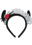 Maid Cosplay Black Headband W/ Horns & White Lace Ruffle