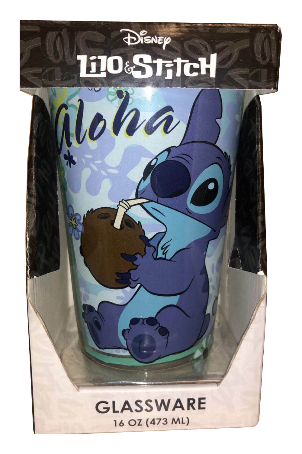 16 oz stitch blue glass cup Disney Lilo & Stitch Aloha Pint Glass 16 oz
