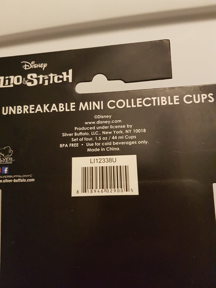 Disney Lilo & Stitch Unbreakable Mini Collectible Cups 1.5 oz Back Close Up