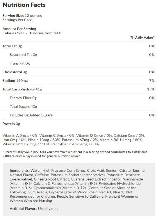 Dragon Ball Z Power Boost Energy Drink Nutrition Facts