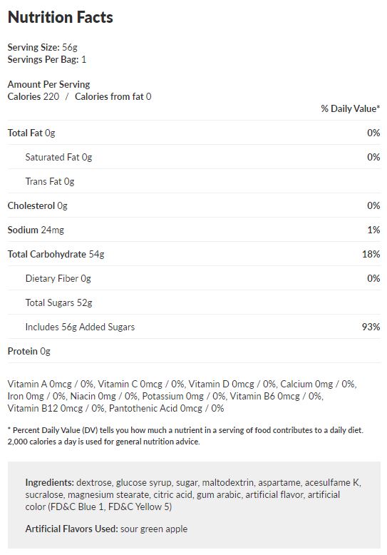 Dragon Balls Z Senzu Beans Bag Candy Nutrition Facts