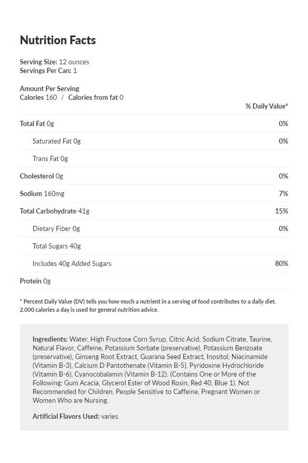 Dragon Ball Z Spirit Bomb Energy Drink Nutrition Facts