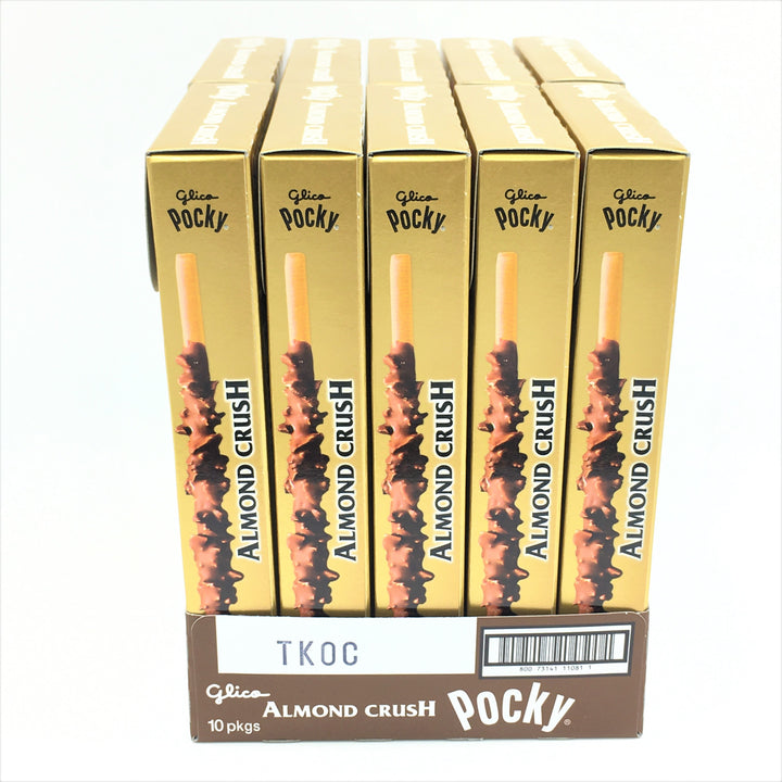 Glico Pocky Chocolate Almond Crush Covered Biscuit Sticks 1.45 oz 10 Pack Pack Left Side