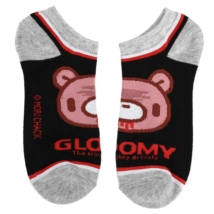 Gloomy Bear Ankle Socks 5 Pair Set Black Grey and Red Socks With Gloomy Bear Face and Blood Drool Gloomy The Naughty Grizzly