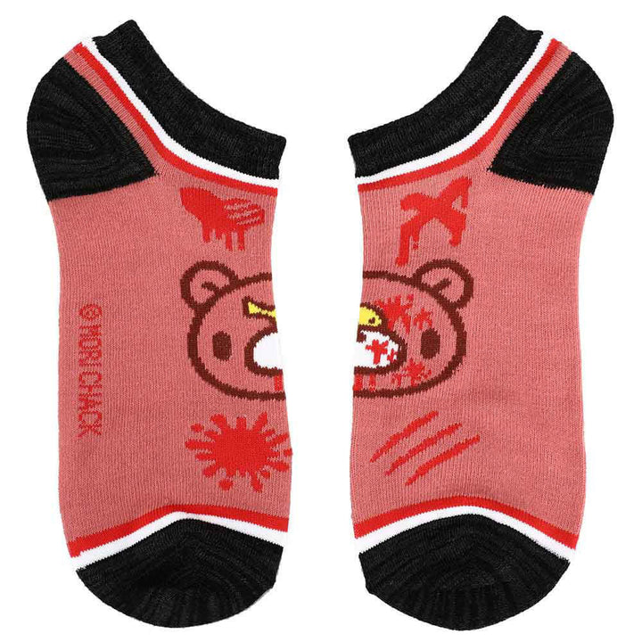 Gloomy Bear Ankle Socks 5 Pair Set Black and Pink Sock With Gloomy Bear Face Bird on Nose and Blood Splatter