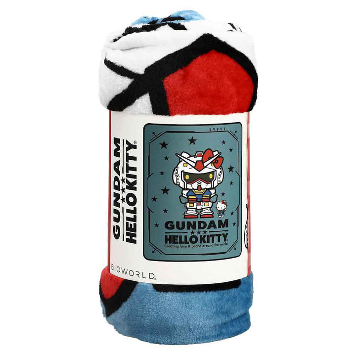 Gundam X Hello Kitty Fleece Throw Blanket Rolled Up With Belly Band