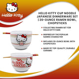Hello Kitty Cup Noodles Ceramic Ramen Bowl Set With Wooden Chopsticks Front and Back Plus Details
